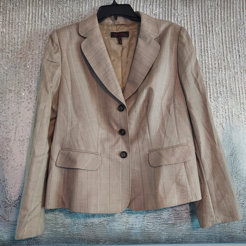 Escada Women's Wool and Silk Blend Pleated Striped Blazer Sz-46